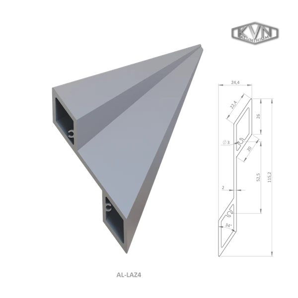 2 mm hrubý profil na výplň 115,2x24,4x6000mm, materiál EN AW-6060 T66 AL-LAZ4-6