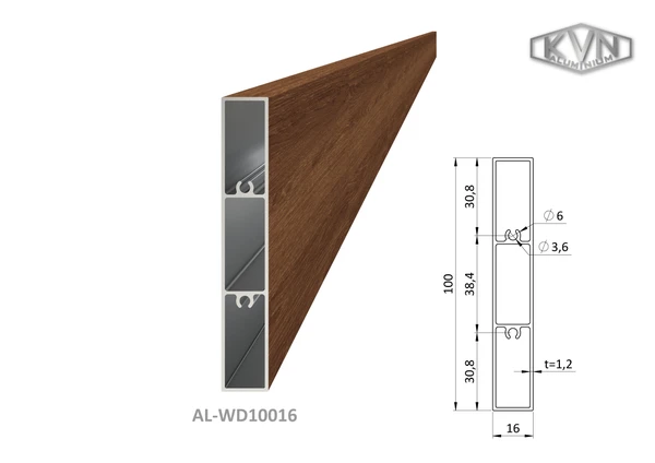 Hliníkový profil drevodekor na výplň 100x16x6000mm, materiál EN AW-6060 T66, AL-WD10016-6