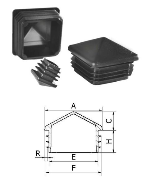 Krytka 50x50mm čierna plastová so strieškou ZKK50x50