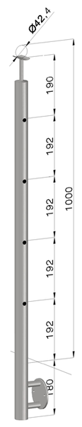 nerezový stĺp, bočné kotvenie, 4 dierový koncový, pravý, vrch pevný (ø 42.4x2mm), brúsená nerez K320 /AISI304