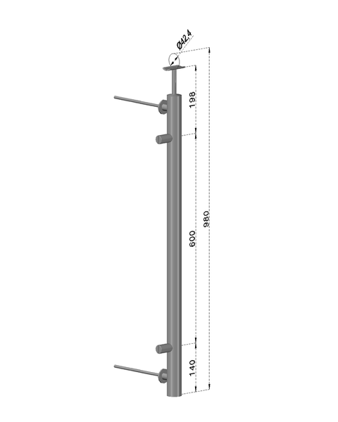 nerezový stĺp, bočné kotvenie, výplň: plech, ľavý, vrch pevný, (ø 42.4x2mm), brúsená nerez K320 /AISI304