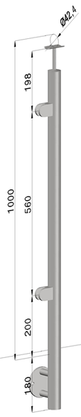 nerezový stĺp, bočné kotvenie, výplň: sklo, ľavý, vrch pevný (ø 42.4x2mm), leštená nerez /AISI304