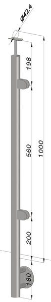 nerezový stĺp, bočné kotvenie, výplň: sklo, pravý, vrch pevný (ø 42.4x2mm), leštená nerez /AISI304