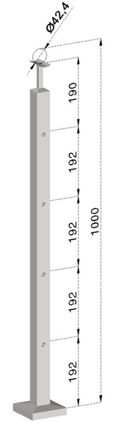 nerezový stĺp, vrchné kotvenie, 4 dierový koncový, vrch pevný (40x40mm), brúsená nerez K320 /AISI304