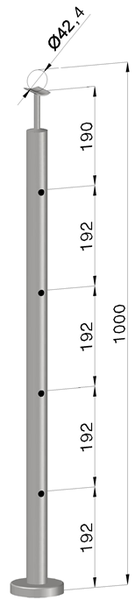 nerezový stĺp, vrchné kotvenie, 4 dierový koncový, vrch pevný (ø 42.4x2mm), leštená nerez /AISI304 EL1-VDB4-1