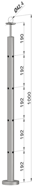 nerezový stĺp, vrchné kotvenie, 4 dierový rohový: 90, vrch pevný (ø 42.4x2mm), brúsená nerez K320 /AISI316