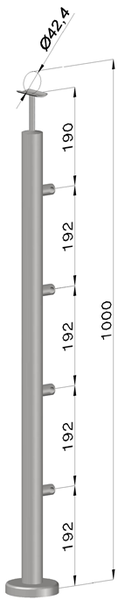 nerezový stĺp, vrchné kotvenie, 4 radový priechodný, vrch pevný (ø 42.4x2mm), leštená nerez /AISI304