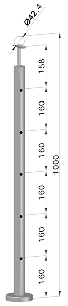 nerezový stĺp, vrchné kotvenie, 5 dierový koncový, vrch pevný (ø 42.4x2mm), leštená nerez /AISI304 EL1-VDB5-1
