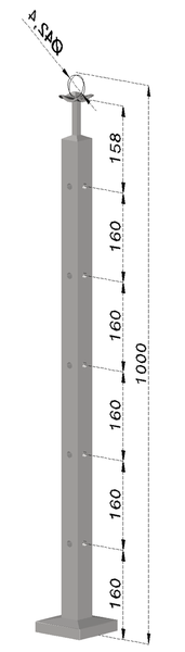 nerezový stĺp, vrchné kotvenie, 5 dierový rohový, vrch pevný (40x40mm), brúsená nerez K320 /AISI304