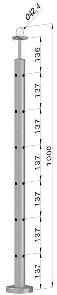 nerezový stĺp, vrchné kotvenie, 6 dierový rohový: 90°, vrch pevný (ø 42.4x2mm), leštená nerez /AISI304 EL1-VDU6-1