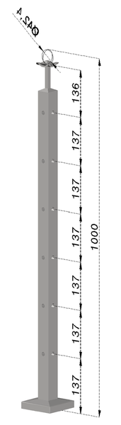 nerezový stĺp, vrchné kotvenie, 6 dierový rohový, vrch pevný (40x40mm), brúsená nerez K320 /AISI304