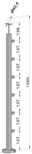 nerezový stĺp, vrchné kotvenie, 6 radový priechodný, vrch pevný (ø 42.4x2mm), leštená nerez /AISI304
