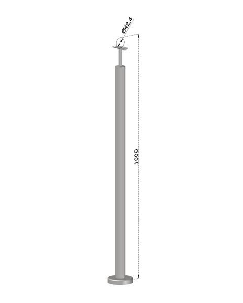 nerezový stĺp, vrchné kotvenie, bez výplne, vrch pevný (ø 42.4x2mm), brúsená nerez K320 /AISI304