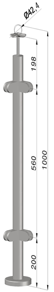 nerezový stĺp, vrchné kotvenie, výplň: sklo, rohový: 90°, vrch pevný (ø 42.4x2mm), leštená nerez /AISI304