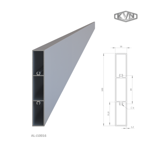 Profil na výplň 100x16x6000mm, materiál EN AW-6060 T66, AL-J10016-6