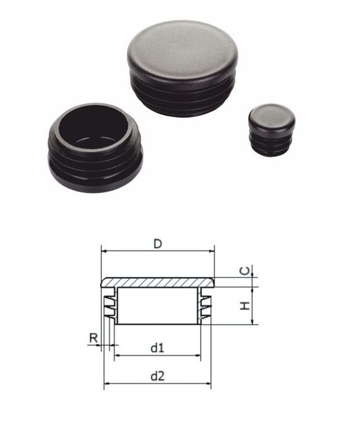 Vnútorná krytka 12mm čierna plastová guľatá
