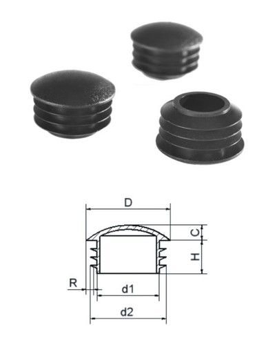 Vnútorná krytka ø22mm čierna plastová guľatá
